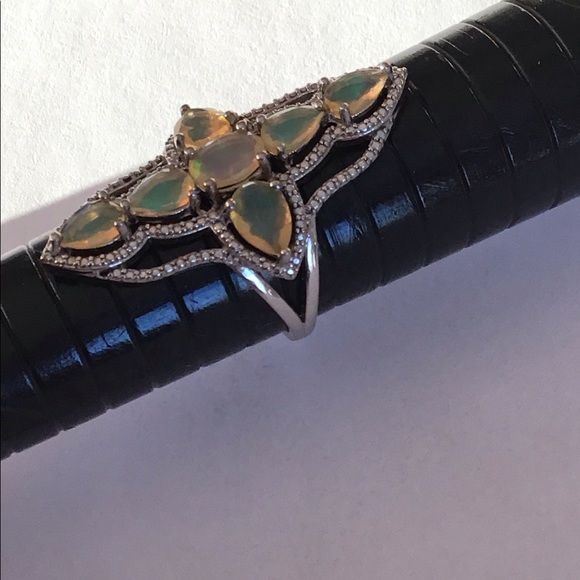 Large Sterling Ethiopian Opal Gothic Cross Ring - Picture 5 of 11